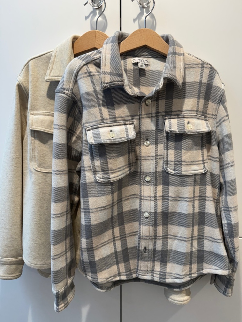 Darling Crewcuts Cream and Gray Plaid Button-Front Shacket Set - size 10